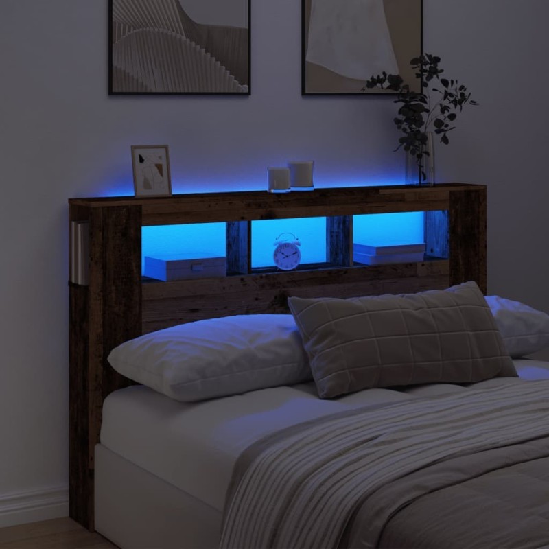 Tête de lit à LED vieux bois 160x18,5x103,5cm bois d'ingénierie 616936616936