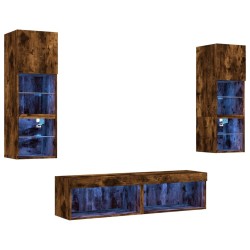 Unités murales TV avec LED 6 pcs chêne fumé bois d'ingénierie 616943616943