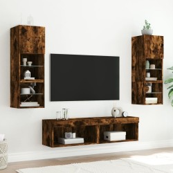 Unités murales TV avec LED 6 pcs chêne fumé bois d'ingénierie 616943616943