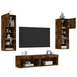 Unités murales TV avec LED 6 pcs chêne fumé bois d'ingénierie 616943616943