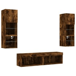 Unités murales TV avec LED 6 pcs chêne fumé bois d'ingénierie 616943616943