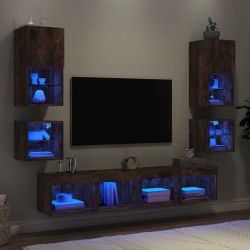 Unités murales TV avec LED 8 pcs chêne fumé bois d'ingénierie 616953616953