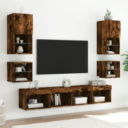 Unités murales TV avec LED 8 pcs chêne fumé bois d'ingénierie 616953616953