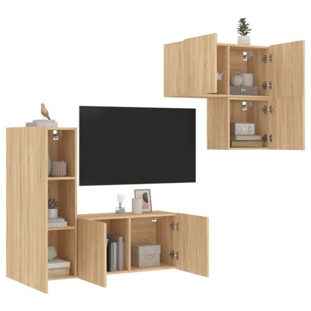 Unités murales TV 4 pcs chêne sonoma bois d'ingénierie 616992616992