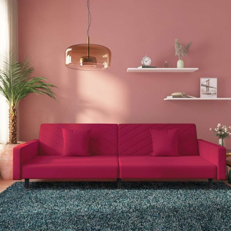 Canapé-lit à 2 places et deux oreillers Rouge bordeaux Velours 617003617003
