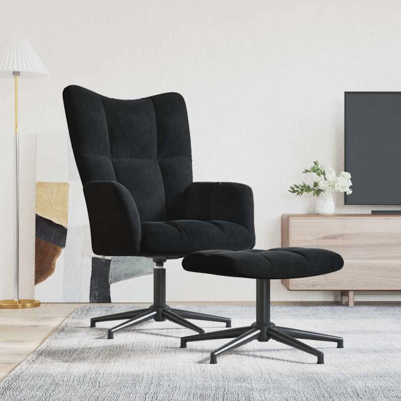 Chaise de relaxation avec tabouret Noir Velours 617046617046