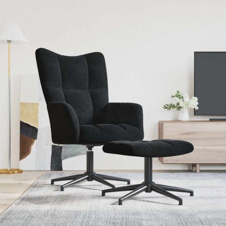 Chaise de relaxation avec tabouret Noir Velours 617046617046