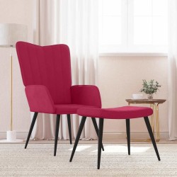 Chaise de relaxation avec tabouret Rouge bordeaux Velours 617048617048