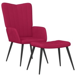 Chaise de relaxation avec tabouret Rouge bordeaux Velours 617048617048