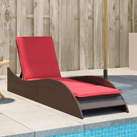 Chaise longue avec coussin Marron 60x205x73 cm Résine tressée 617054617054