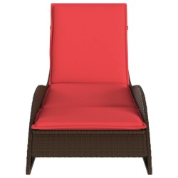 Chaise longue avec coussin Marron 60x205x73 cm Résine tressée 617054617054