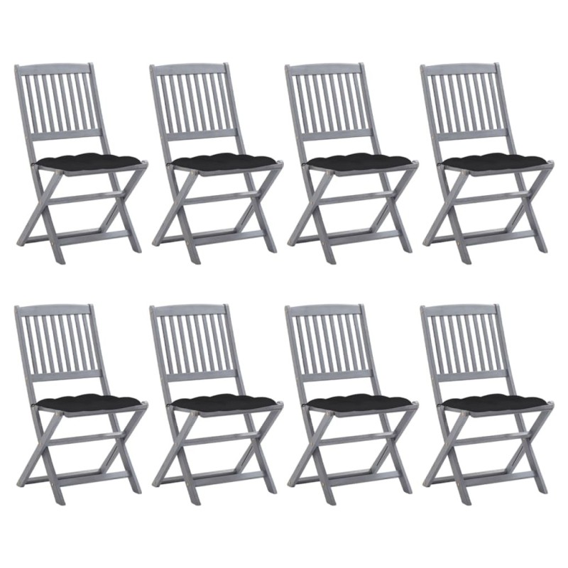 Chaises pliables d'extérieur lot de 8 et coussins Bois d'acacia 617055617055