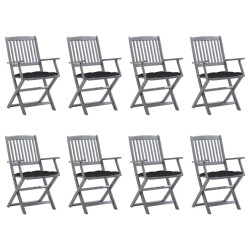 Chaises pliables d'extérieur lot de 8 et coussins Bois d'acacia 617059617059