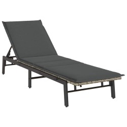 Chaise longue avec coussin en rotin synthétique gris clair 617068617068