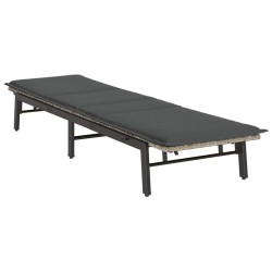 Chaise longue avec coussin en rotin synthétique gris clair 617068617068