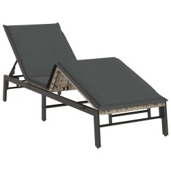 Chaise longue avec coussin en rotin synthétique gris clair 617068617068