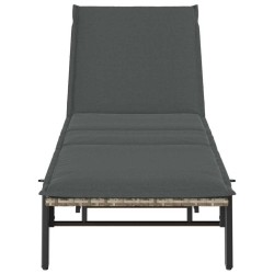 Chaise longue avec coussin en rotin synthétique gris clair 617068617068