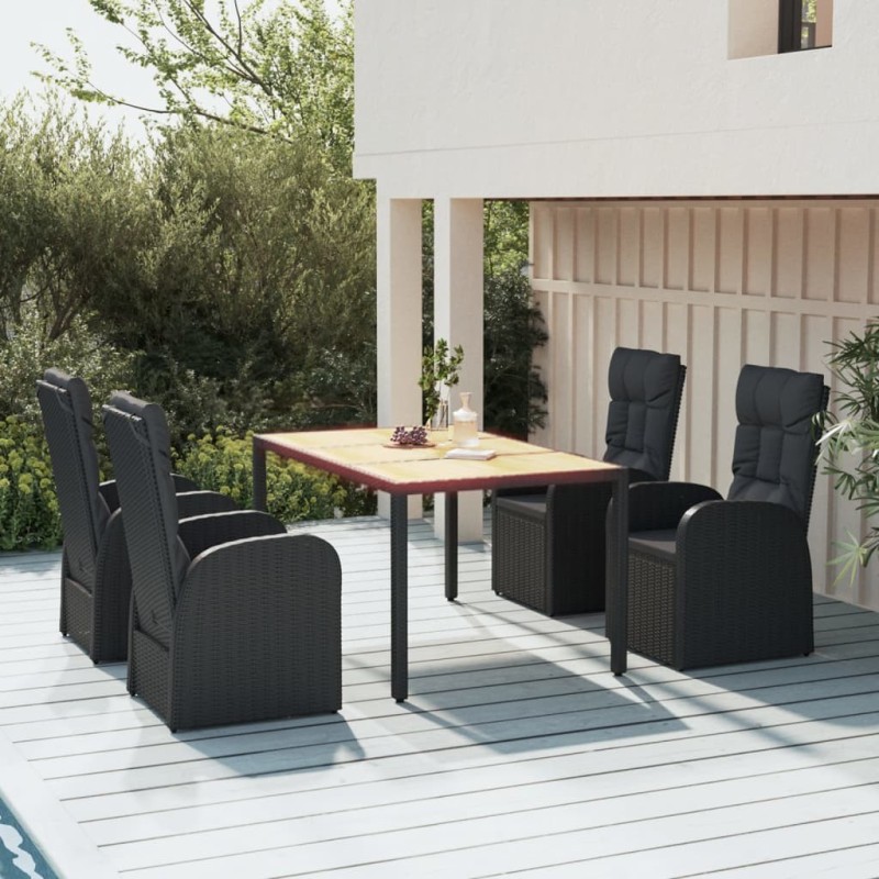 Ensemble à manger de jardin coussins 5pcs Noir Résine tressée 617072617072