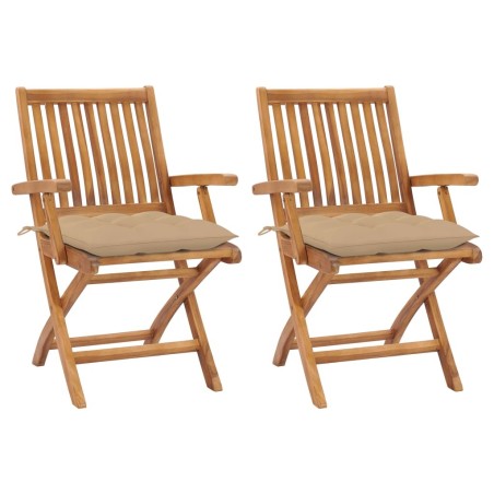 Chaises de jardin lot de 2 et coussins beige Bois teck massif 617076617076