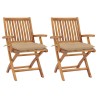 Chaises de jardin lot de 2 et coussins beige Bois teck massif 617076617076
