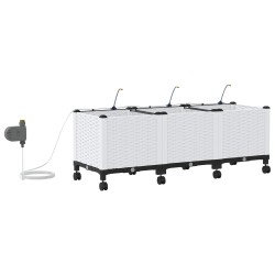 Porte-plante de jardin avec irrigation et roues 3 pc Blanc PP 617077617077