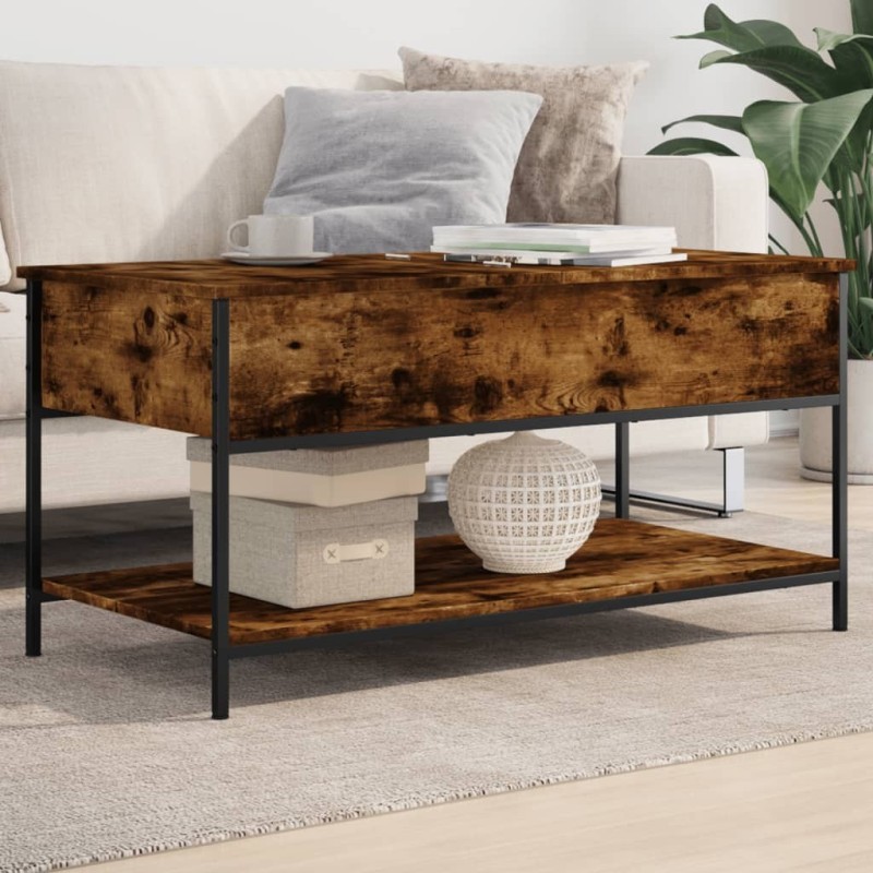 Table basse chêne fumé 100x50x50 cm bois d'ingénierie et métal 617088617088