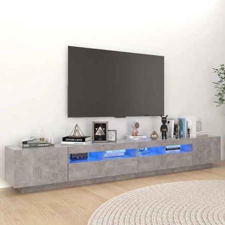 Meuble TV avec lumières LED Gris béton 260x35x40 cm 617092617092