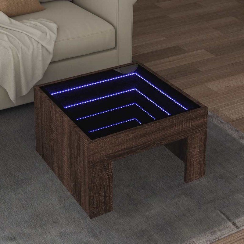 Table basse avec LED infini chêne marron 50x50x30 cm 617121617121