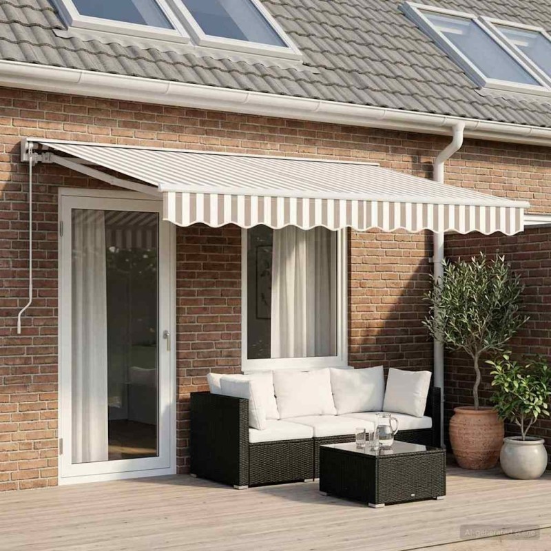 Auvent rétractable manuel Gris clair et blanc 4,5 × 3 m 617124617124