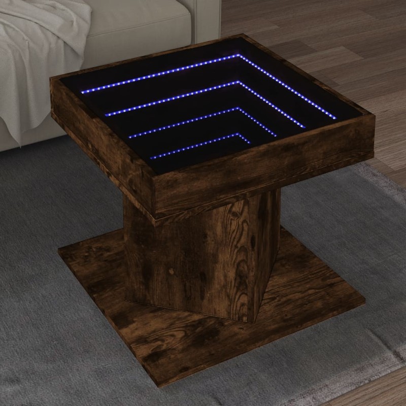 Table basse avec LED chêne fumé 50x50x45 cm bois d'ingénierie 617138617138