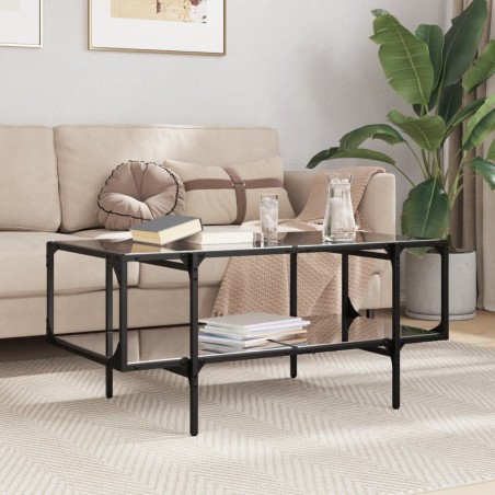 Table basse avec dessus en verre noir 98,5x50x45 cm acier 617139617139
