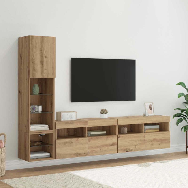 Unité murale de TV 4 pcs Chêne artisanal Bois d'ingénierie 617143617143