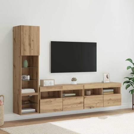 Unité murale de TV 4 pcs Chêne artisanal Bois d'ingénierie 617143617143