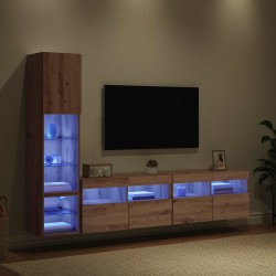 Unité murale de TV 4 pcs Chêne artisanal Bois d'ingénierie 617143617143