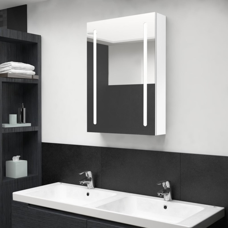 Armoire de salle de bain à miroir LED Blanc brillant 50x13x70cm 617153617153