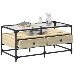 Table basse et dessus en verre chêne sonoma 98,5x50x45 cm acier 617169617169