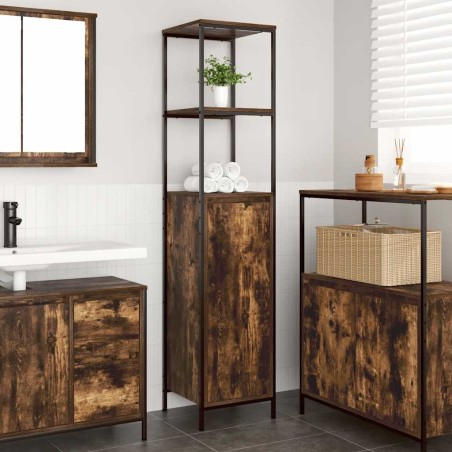Meuble de salle de bain avec étagères chêne fumé 36x35x165 cm 617210617210