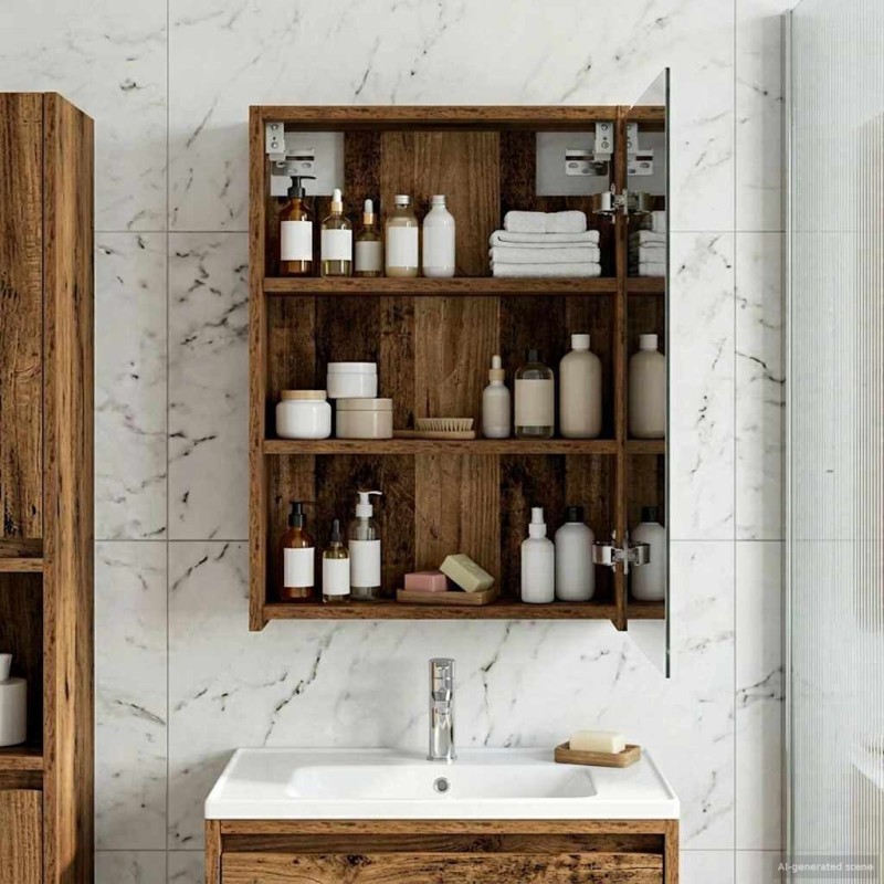 Armoire Miroir de Salle de Bain Bois ancien 43 x 16 x 62.5 cm 617218617218