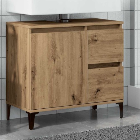 Armoire lavabo chêne artisanal 65x33x60 cm bois d'ingénierie 617219617219