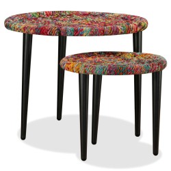Table basse 2 pcs Détails tissés chindi Multicolore 617241617241