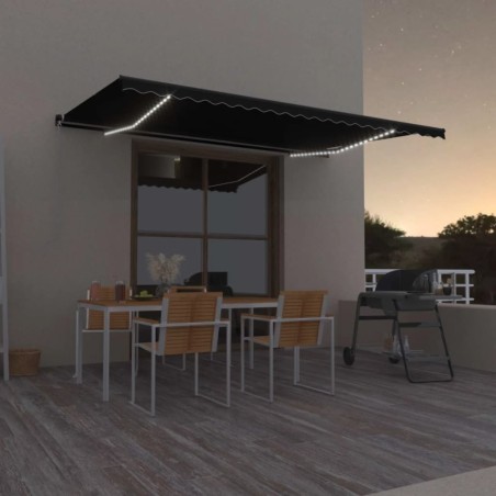 Auvent manuel rétractable avec LED 500x350 cm Anthracite 617288617288