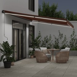 Auvent manuel rétractable avec LED marron 500x350 cm 617310617310