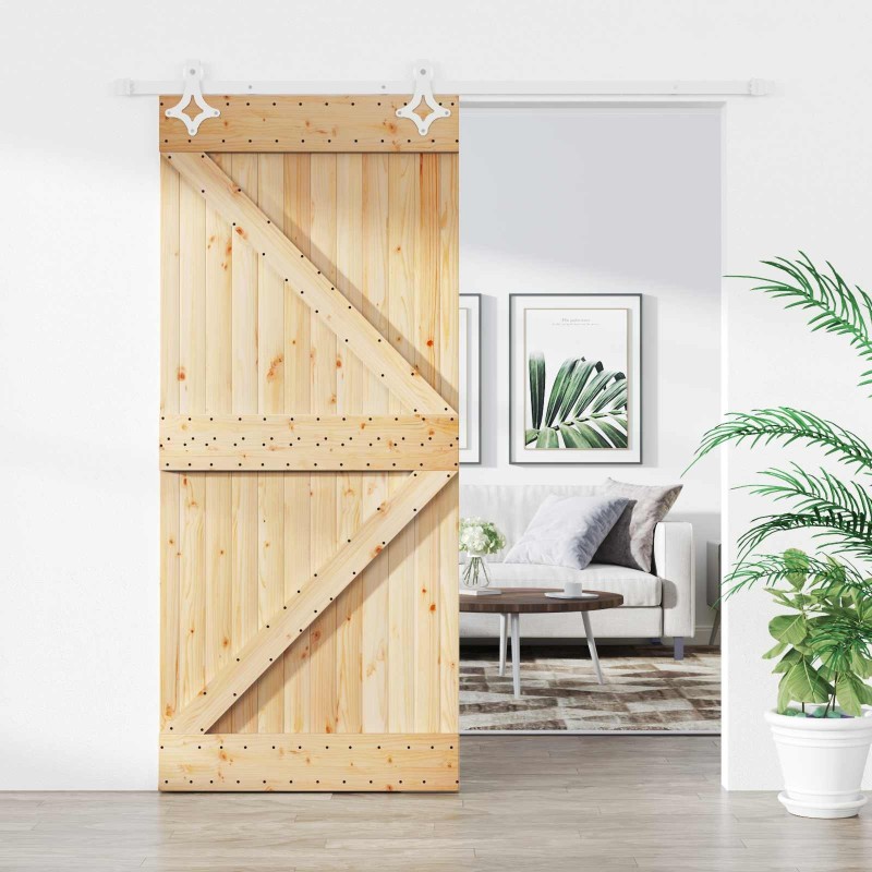 Porte coulissante Naturel et Blanc 90 x 210 cm 617326617326