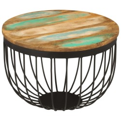 Table basse Ø50x35 cm bois de récupération massif et acier 617332617332
