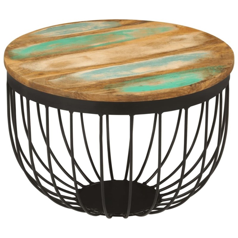 Table basse Ø50x35 cm bois de récupération massif et acier 617332617332