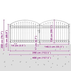 Portail de clôture ASSEN à double porte avec arc en acier 400x150 cm 617360617360