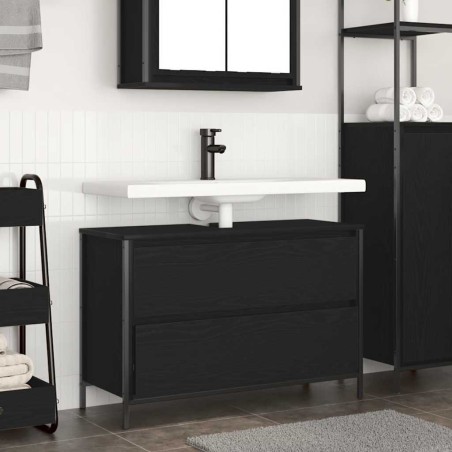 Meuble de salle de bain lavabo tiroirs chêne noir 90x34,5x60 cm 617369617369