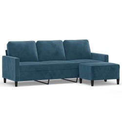Canapé à 3 places avec repose-pieds Bleu 180 cm Velours 617398617398