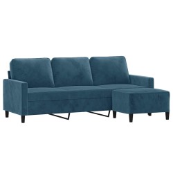 Canapé à 3 places avec repose-pieds Bleu 180 cm Velours 617398617398