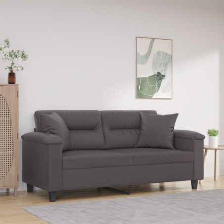 Canapé 2 places avec oreillers décoratifs gris 140cm similicuir 617418617418